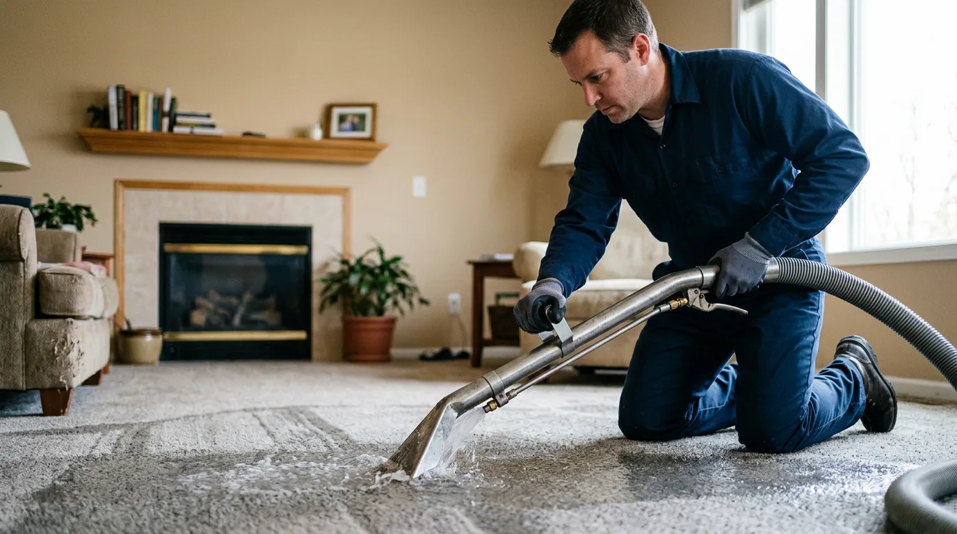 Water damage restoration technician working near Mccracken, KS